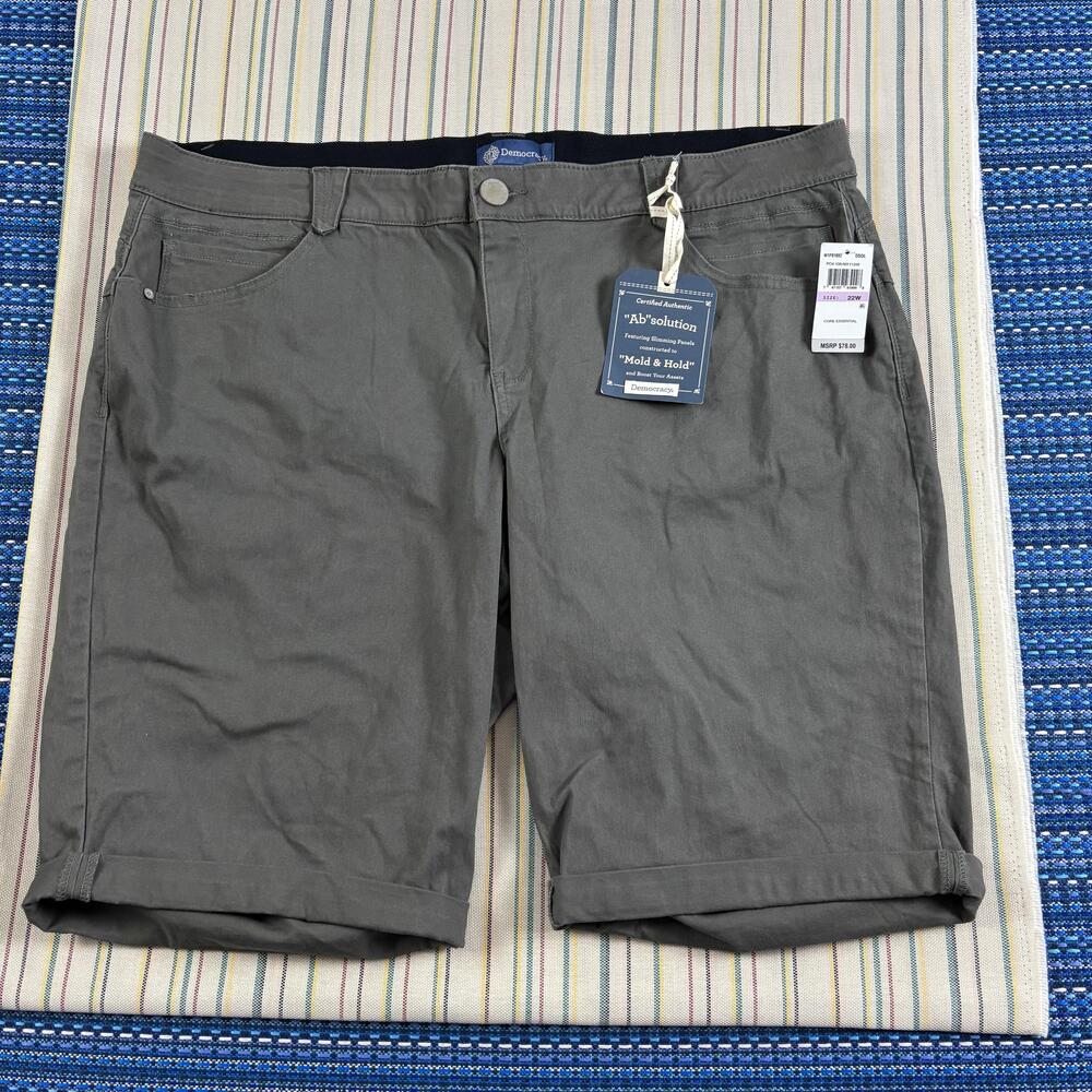 Democracy Shorts Womens 22W Gray Ab Solution Bermuda Twill Slimming Casual